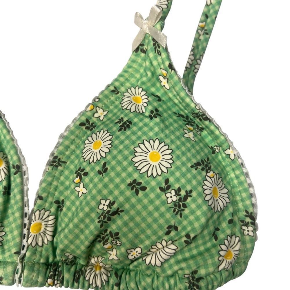 Urban Outfitters Green Daisy Floral Bikini Top with white bow detail Sz XS NWT! - Picture 2 of 4